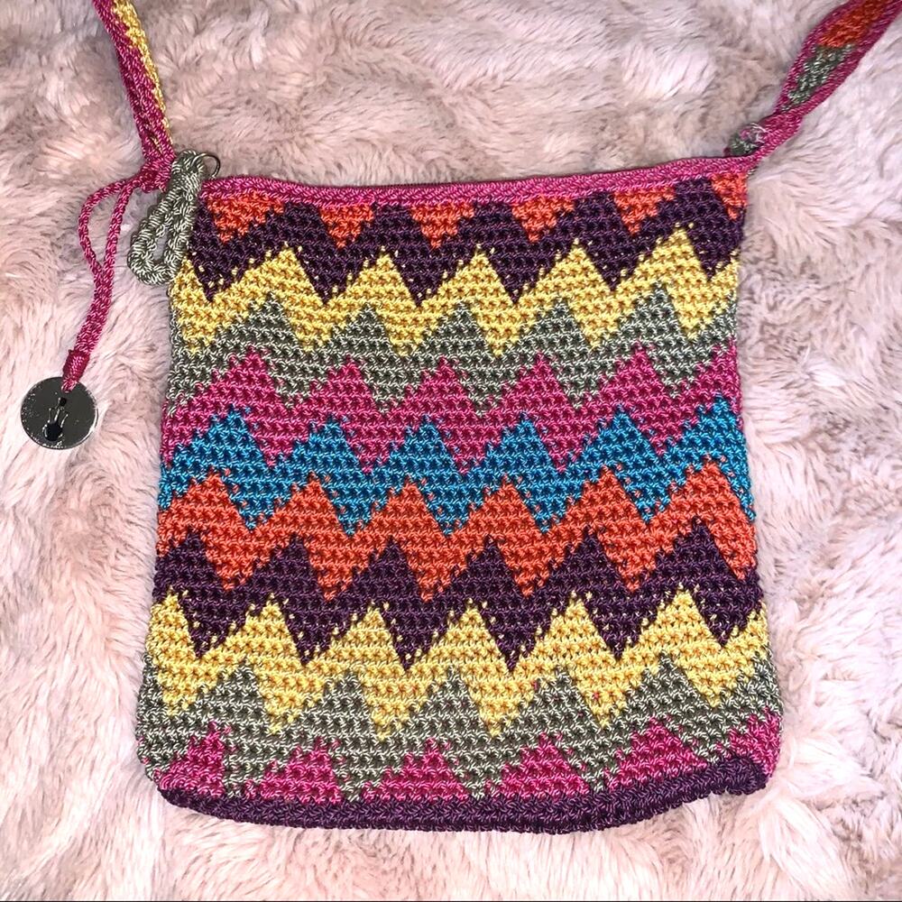 The Sak Boho Zig Zag Pattern Rainbow Colorful Crochet Crossbody